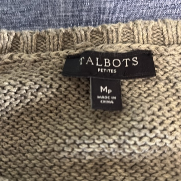 Talbots Women’s Size MP 53% Linen Olive Green 3/4 Sleeve Sweater - Picture 3 of 6
